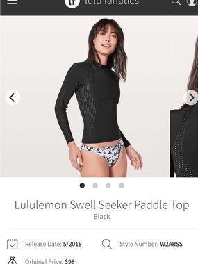 lululemon athletica Black Long-Sleeve Swell Seeker Paddle Top, fits xs/s.